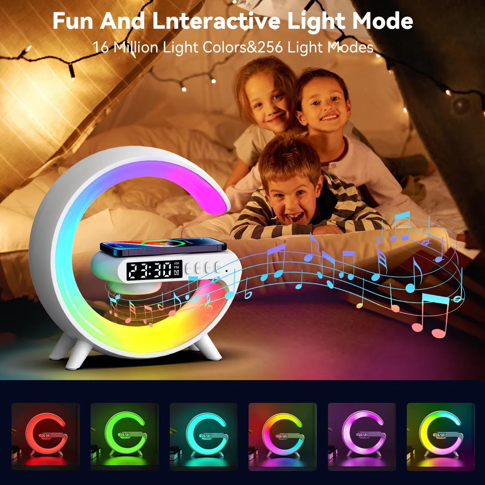 Wireless Charger Pad Stand Bluetooth Speaker TF RGB Night Light 15W Phone Fast Charging Station for Iphone Samsung Xiaomi Huawei