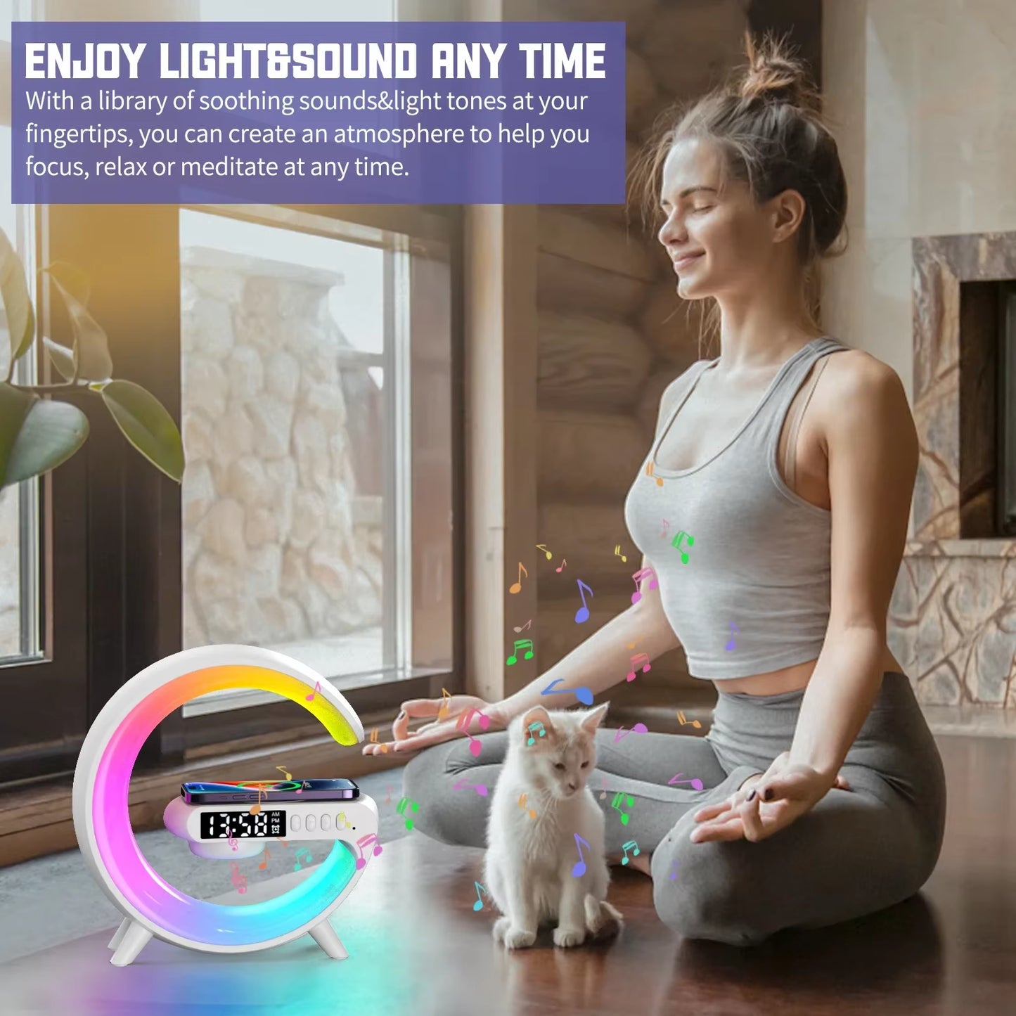 Wireless Charger Pad Stand Bluetooth Speaker TF RGB Night Light 15W Phone Fast Charging Station for Iphone Samsung Xiaomi Huawei