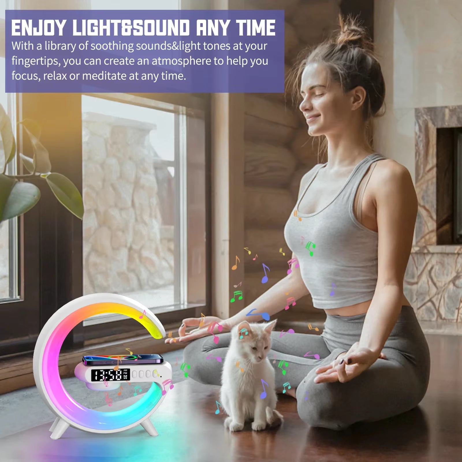 Wireless Charger Pad Stand Bluetooth Speaker TF RGB Night Light 15W Phone Fast Charging Station for Iphone Samsung Xiaomi Huawei