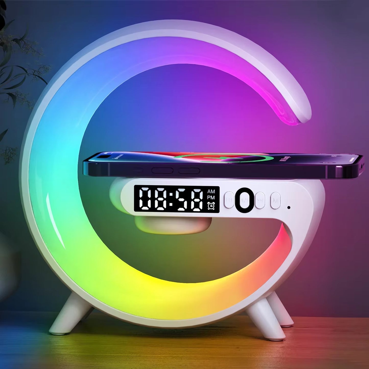 Wireless Charger Pad Stand Bluetooth Speaker TF RGB Night Light 15W Phone Fast Charging Station for Iphone Samsung Xiaomi Huawei